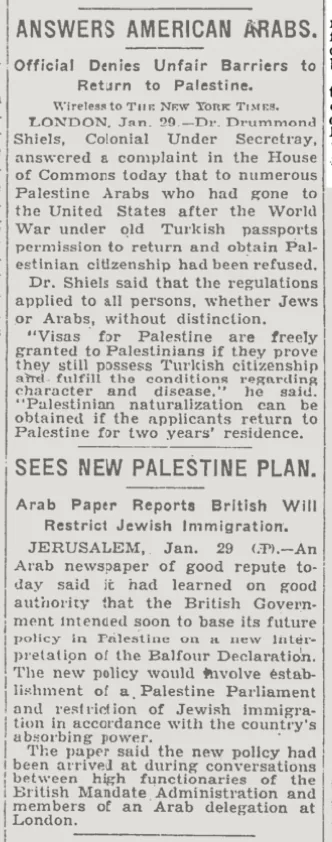 Answers American Arabs &mdash; The New York Times, 30 January 1930