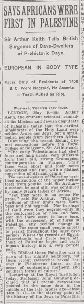 Says Africans Were First in Palestine — The New York Times, 10 May 1930