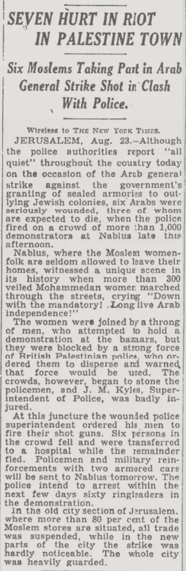 SEVEN HURT IN RIOT &mdash; The New York Times, 24 August 1931