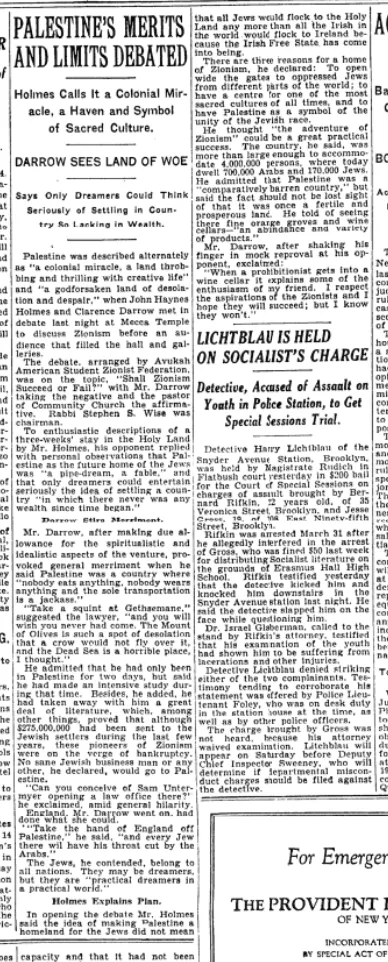 Palestine's Merits &mdash; The New York Times, 15 April 1931