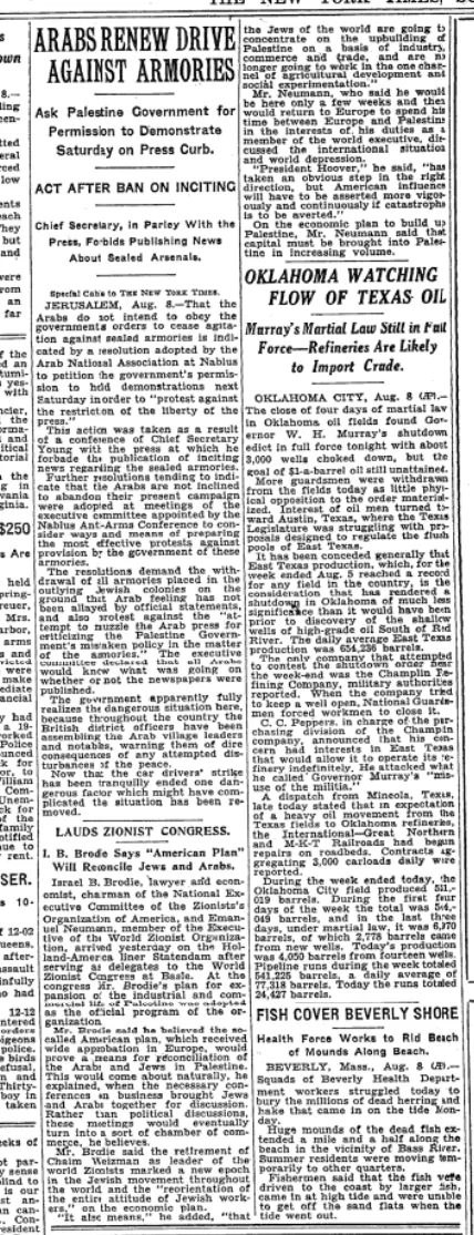 Arabs Renew Drive Against Armories — The New York Times, 9 August 1931