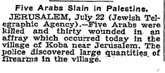 Five Arabs Slain in Palestine &mdash; New York Times, 23 July 1932