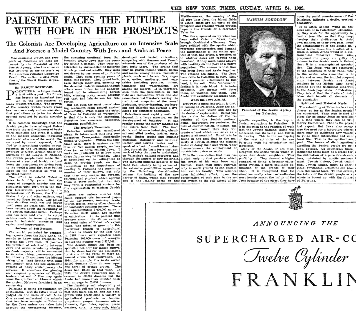Palestine's Social Consciousness &mdash; The New York Times, 24 April 1932