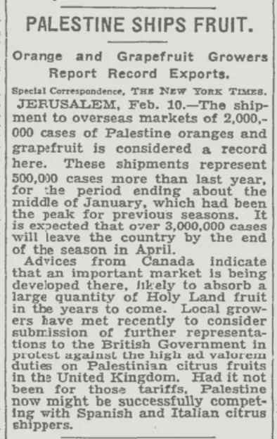 PALESTINE SHIPS FRUIT. &mdash; The New York Times, 12 March 1933