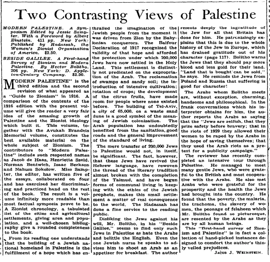 Modern Palestine &mdash; The New York Times, 26 November 1933
