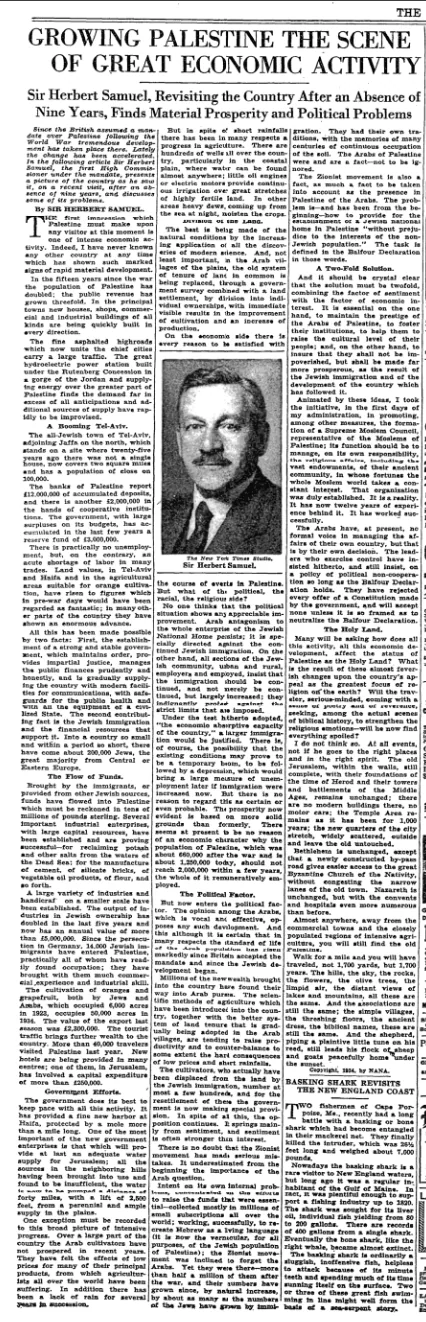 The Growing Palestine the Scene of Great Economic Activity &mdash; The New York Times, 29 July 1934