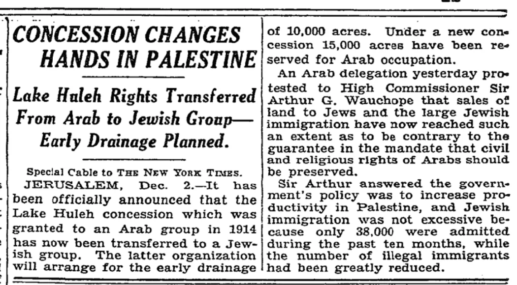 Concession Changes Hands in Palestine &mdash; The New York Times, 3 December 1934