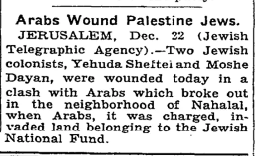 Arabs Wound Palestine Jews &mdash; The New York Times, 23 December 1934