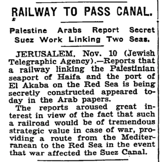 Railway to Pass Canal &mdash; The New York Times, 11 November 1935