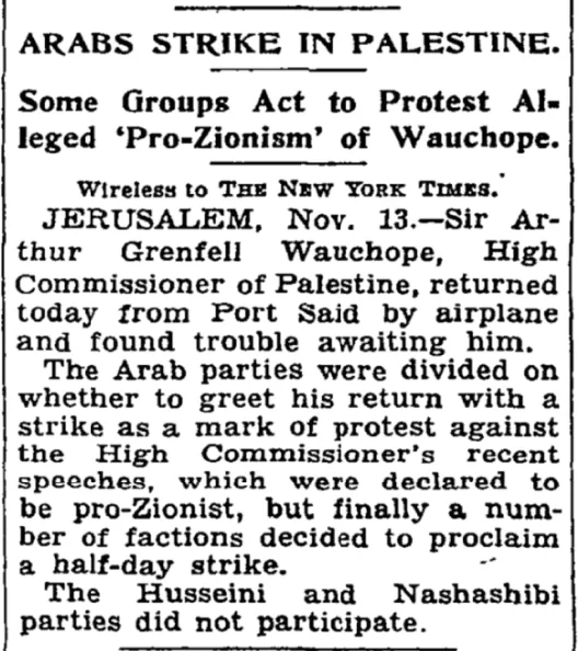 Arabs Strike in Palestine &mdash; The New York Times, 14 November 1935
