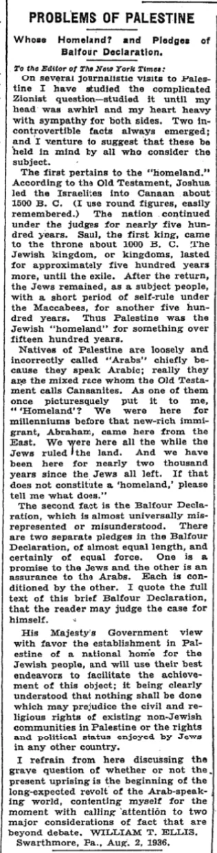 PROBLEMS OF PALESTINE — The New York Times, 5 August 1936