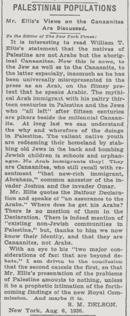 PALESTINIAN POPULATIONS inal Canaanites. Now this is nows, to &mdash; The New York Times, 8 August 1936