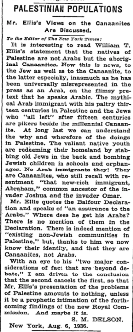 PALESTINIAN POPULATIONS &mdash; New York Times, 8 August 1936