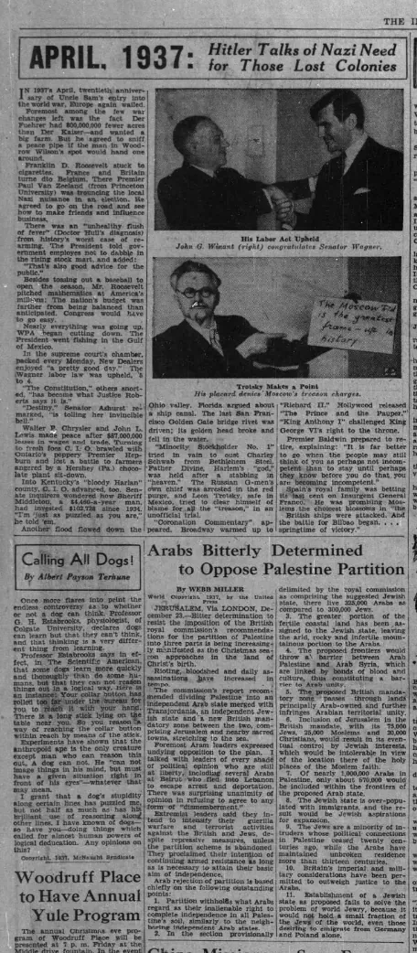 Arabs Bitterly Determined to Oppose Palestine Partition — The Indianapolis News, 23 December 1937