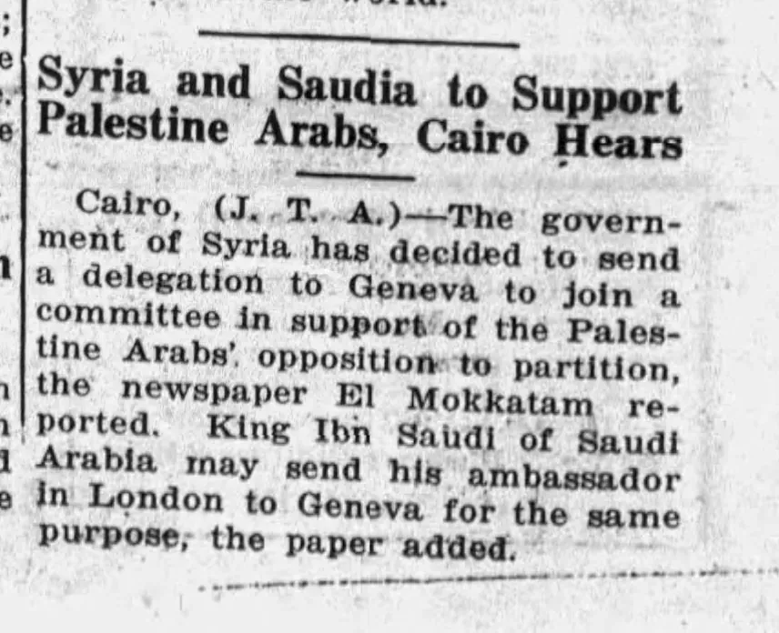 Syria and Saudia to Support Palestine Arabs, Cairo Hears — Buffalo Jewish Review, 1 October 1937