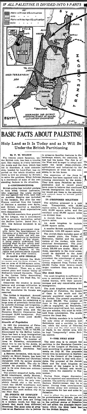 Basic Facts About Palestine &mdash; New York Times, 11 July 1937