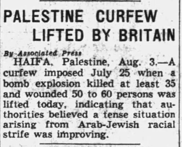 PALESTINE CURFEW LIFTED BY BRITAIN — The Buffalo Times, 3 August 1938