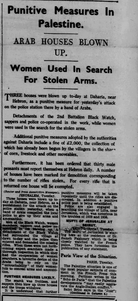 Punitive Measures In Palestine — The Buffalo Times, 3 August 1938