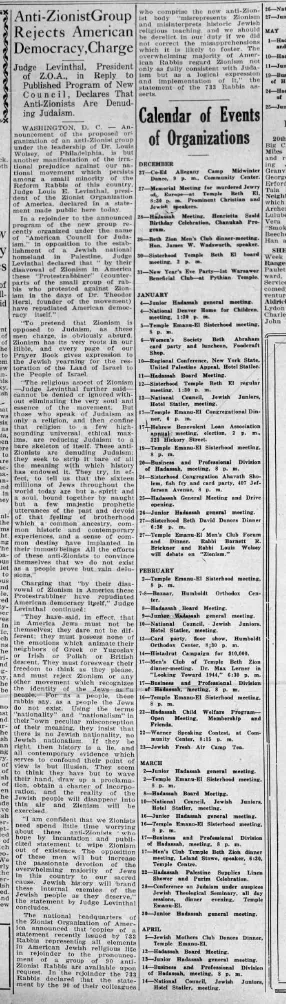 Anti-Zionist Group Rejects American Democracy, Charge — Buffalo Jewish Review, 25 December 1942