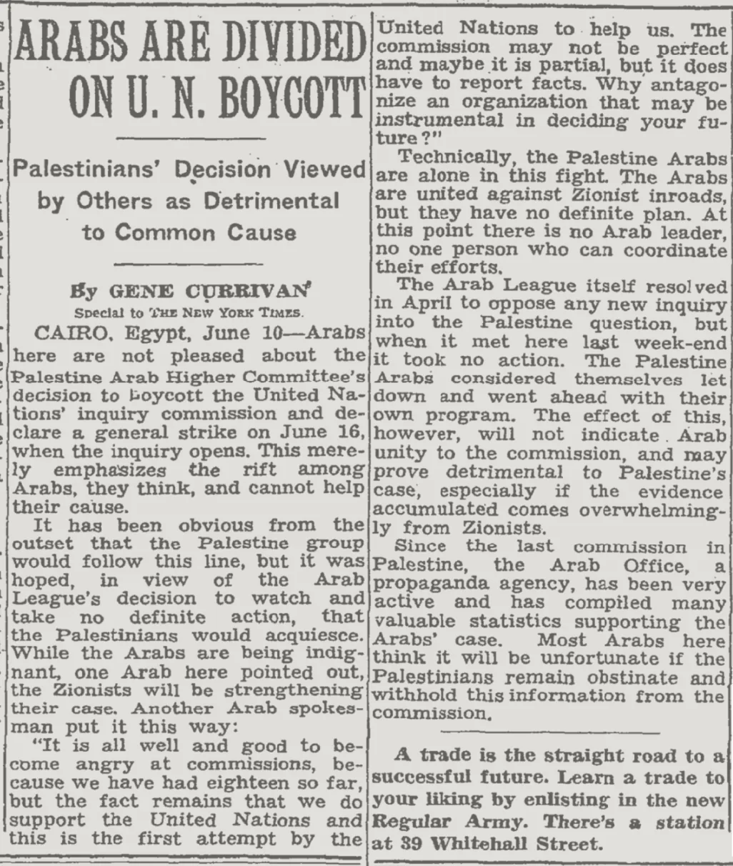ON U. N. BOYCOTT &mdash; The New York Times, 11 June 1947