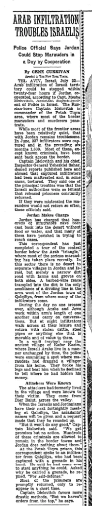 Arab Infiltration Troubles Israelis — New York Times, 23 July 1950