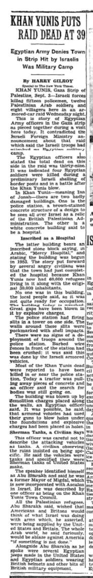 Khan Yunis Puts Raid Dead at 39 — The New York Times, 4 September 1955