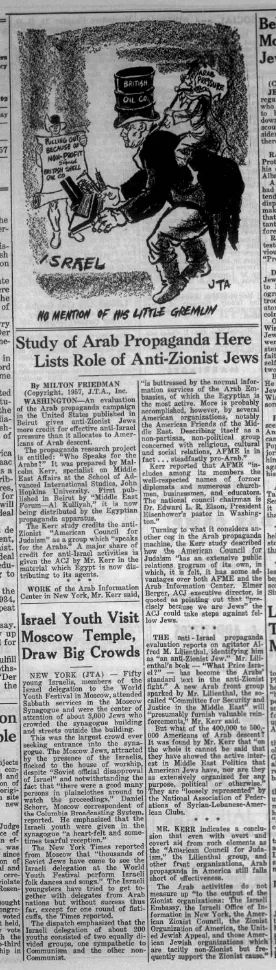 Study of Arab Propaganda Here Lists Role of Anti-Zionist Jews — Buffalo Jewish Review, 9 August 1957
