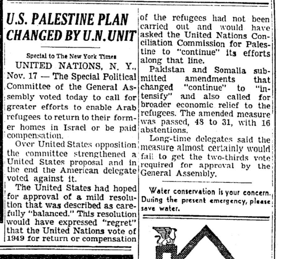 U.S. Palestine Plan Changed by U.N. Unit &mdash; The New York Times, 18 November 1965