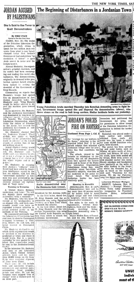 Jordan Accused by Palestinians — The New York Times, 26 November 1966