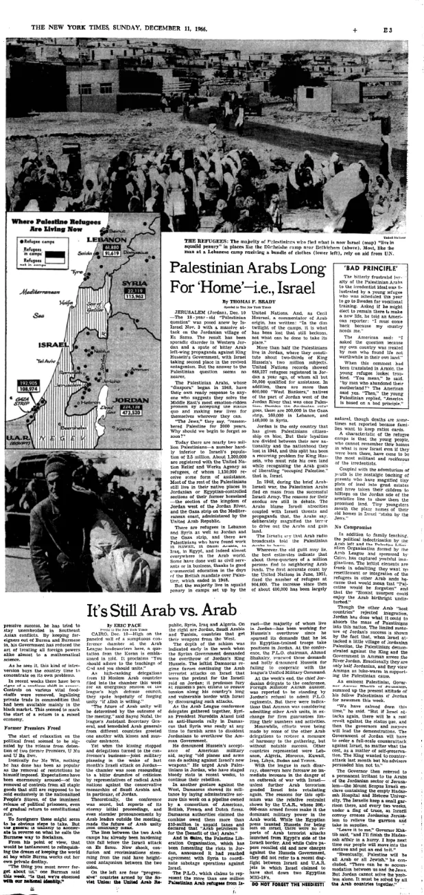 Palestinian Arabs Long For 'Home'-i.e., Israel &mdash; The New York Times, 11 December 1966