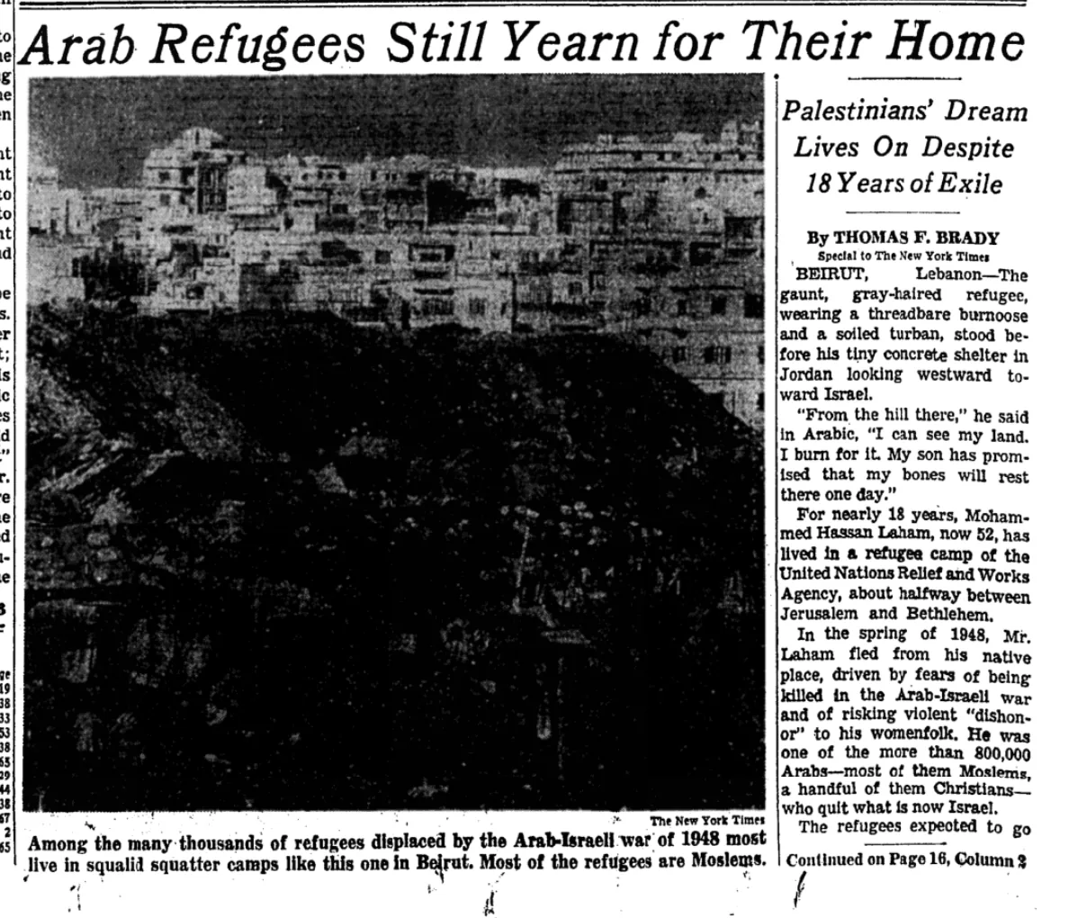 Palestinians' Dream Lives On Despite 18 Years of Exile — The New York Times, 21 March 1966