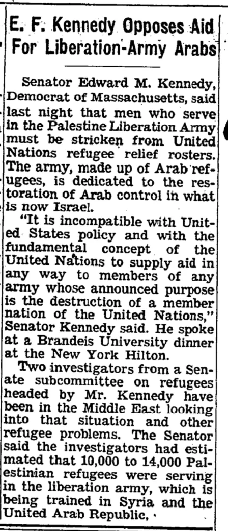 E. F. Kennedy Opposes Aid — The New York Times, 16 June 1966