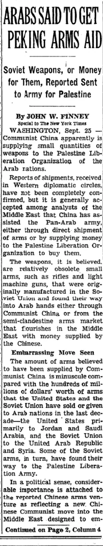 Arabs Said to Get Peking Arms Aid &mdash; The New York Times, 26 September 1966