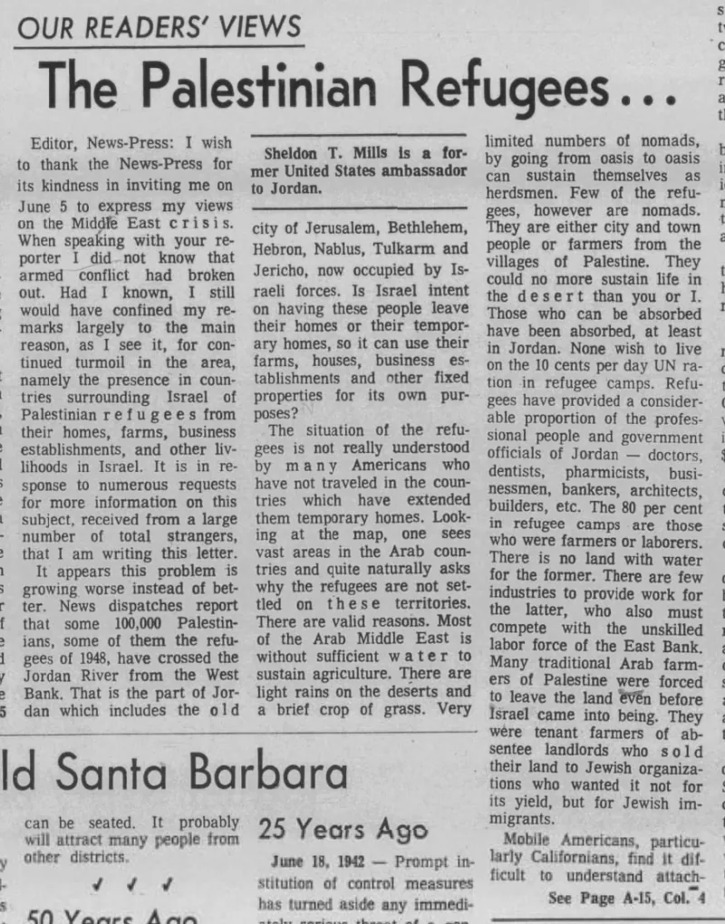 The Palestinian Refugees… — Santa Barbara News-Press, 18 June 1967