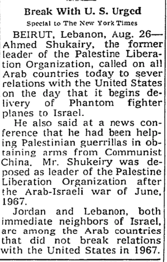 Break With U.S. Urged &mdash; New York Times, 27 August 1969