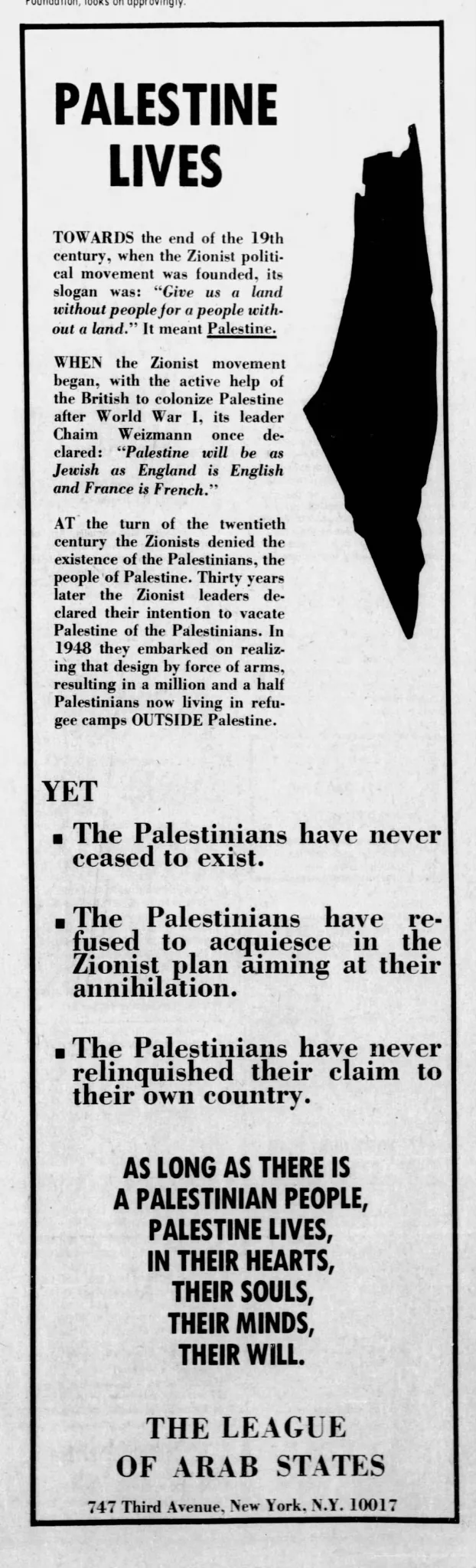 Palestine Lives &mdash; New York Amsterdam News, 23 November 1974