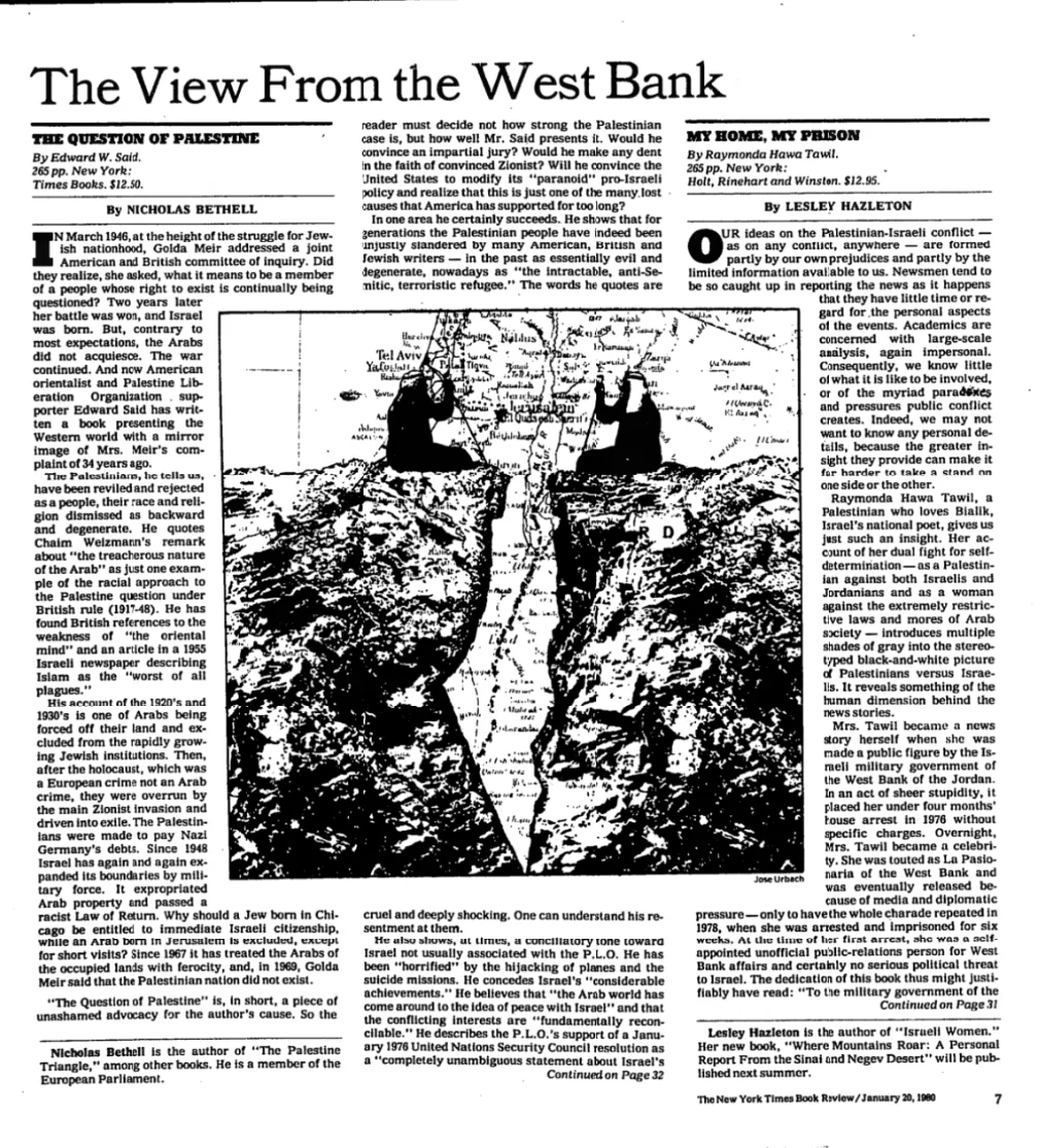 The View From the West Bank — The New York Times, 20 January 1980