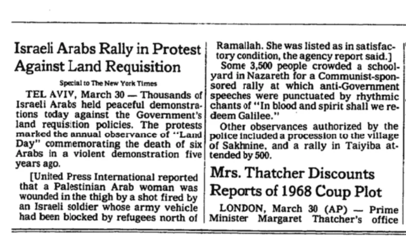 Israeli Arabs Rally in Protest Against Land Requisition — New York Times, 31 March 1981