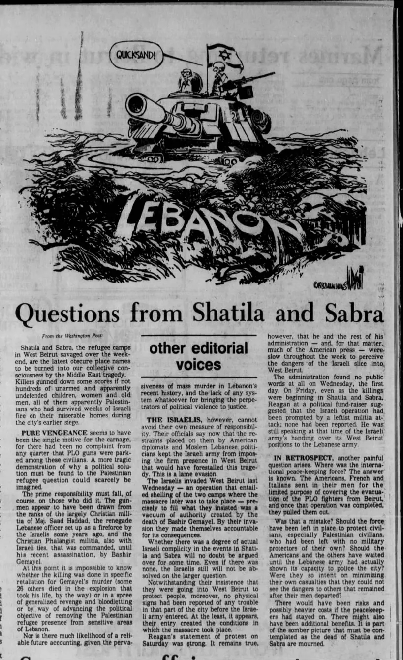 Questions from Shatila and Sabra — Honolulu Star-Bulletin, 21 September 1982