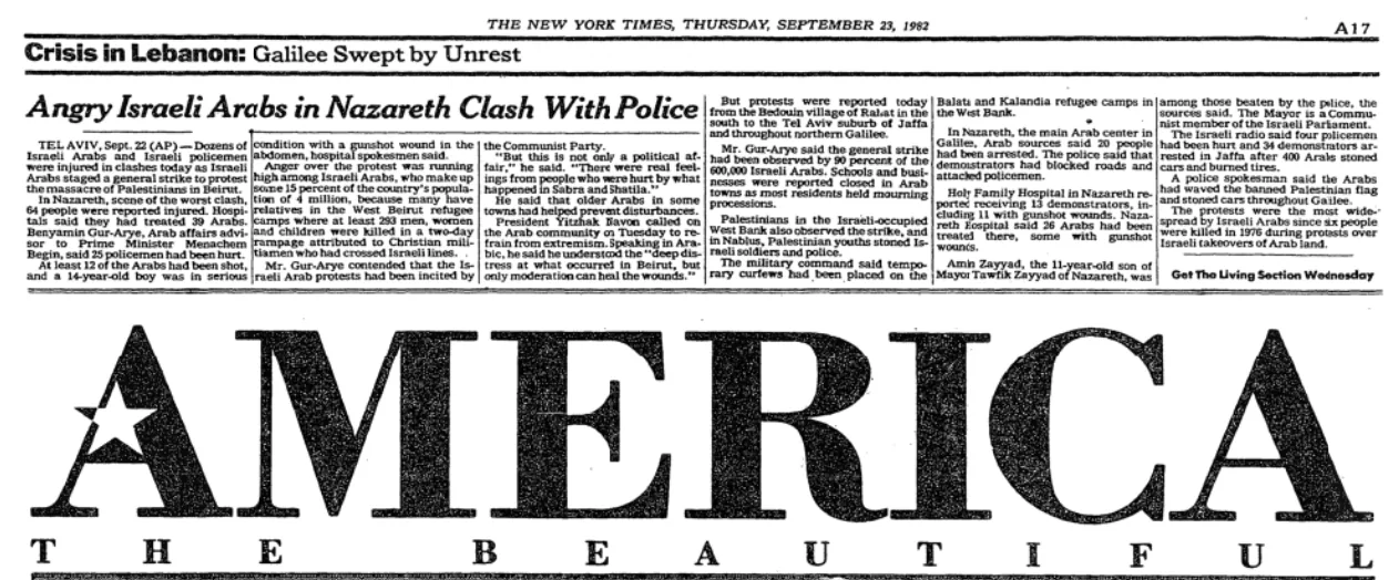 Galilee Swept by Unrest &mdash; New York Times, 23 September 1982