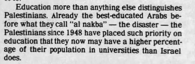 Education more than anything else distinguishes Palestinians — The Register-Guard, 4 December 1983