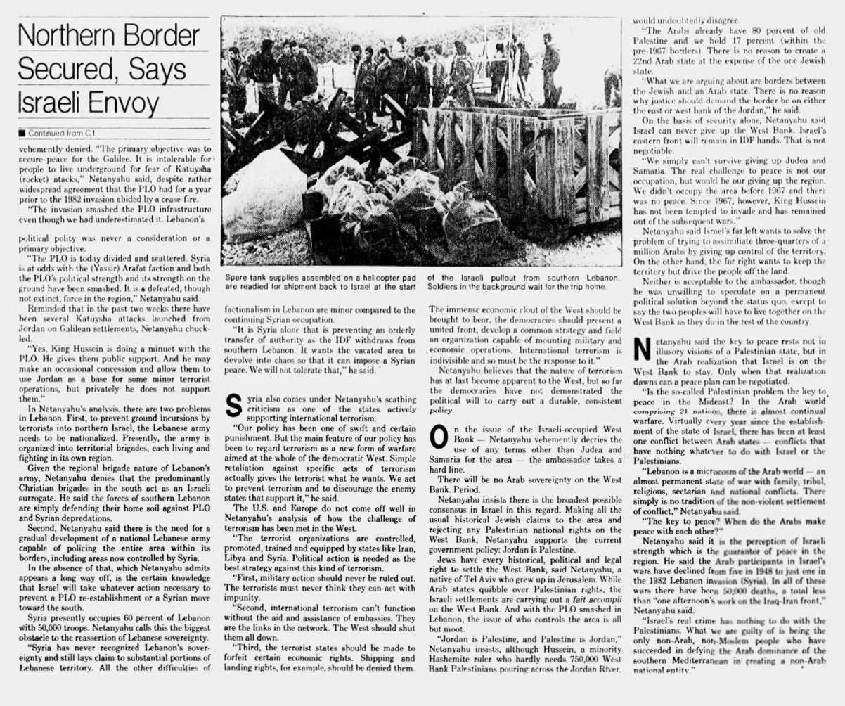 Northern Border Secured, Says Israeli Envoy — The Arizona Republic, 3 February 1985