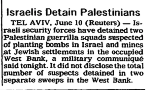 Israelis Detain Palestinians &mdash; The New York Times, 11 June 1986