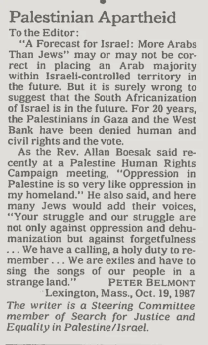 Palestinian Apartheid Than Jews" may or may not be cor- &mdash; The New York Times, 5 November 1987