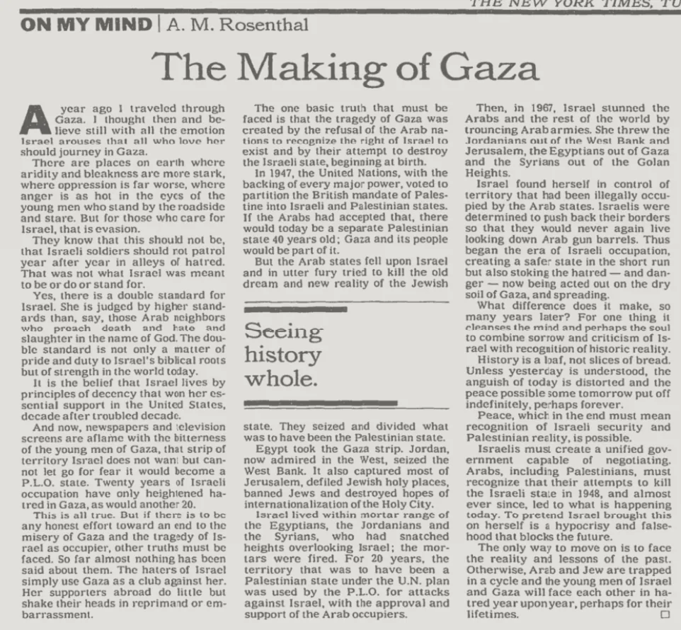 The Making of Gaza — The New York Times, 22 December 1987