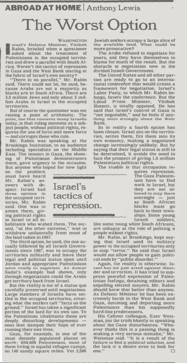 The Worst Option — The New York Times, 17 December 1987