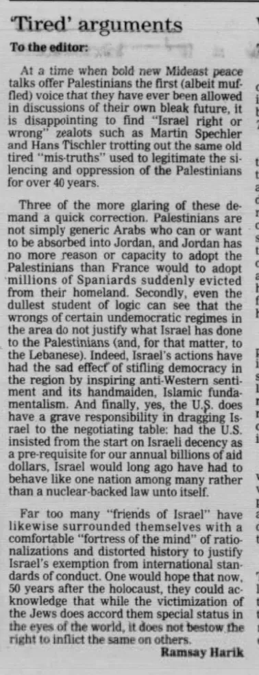 ‘Tired’ arguments — The Herald-Times, 18 November 1991