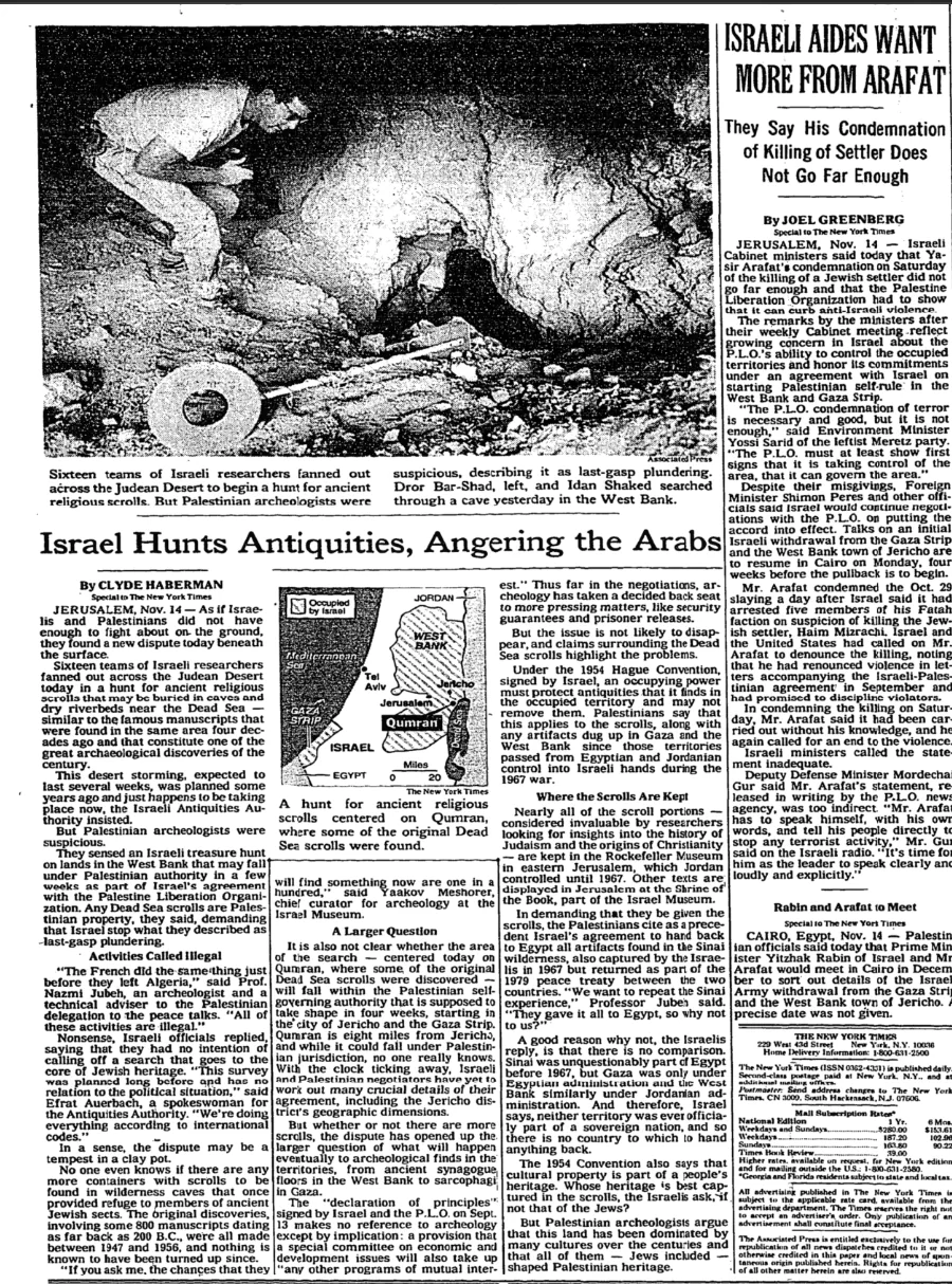 ISRAELI AIDES WANT MORE FROM ARAFAT &mdash; The New York Times, 15 November 1993