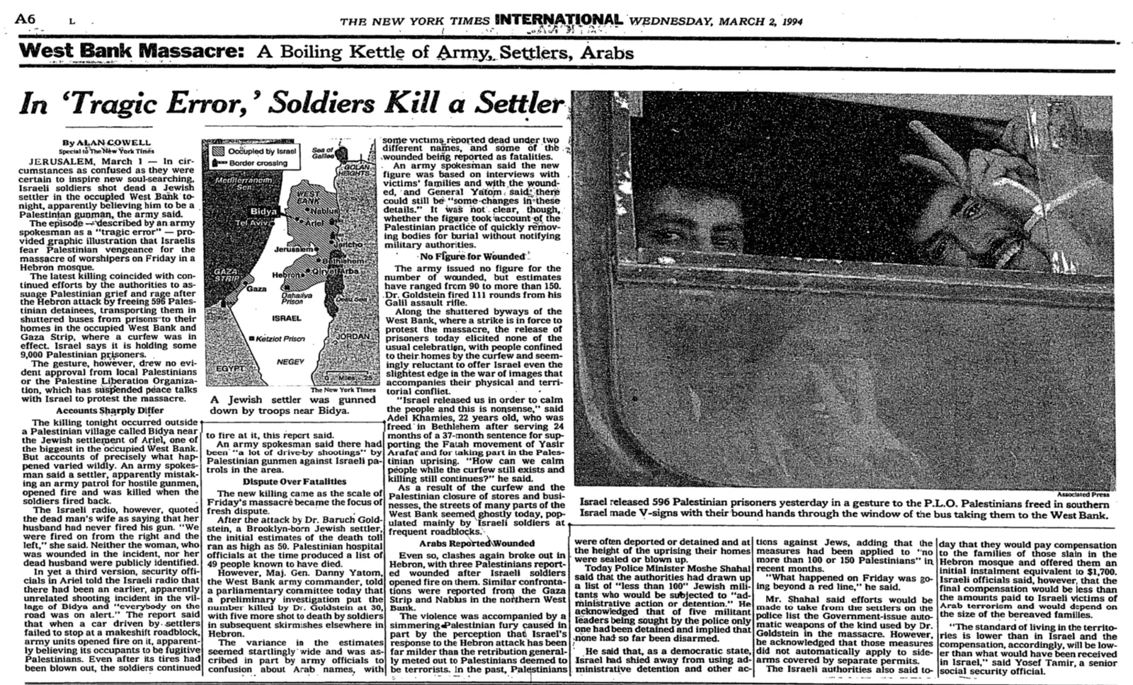 In ‘Tragic Error,’ Soldiers Kill a Settler &mdash; The New York Times, 2 March 1994