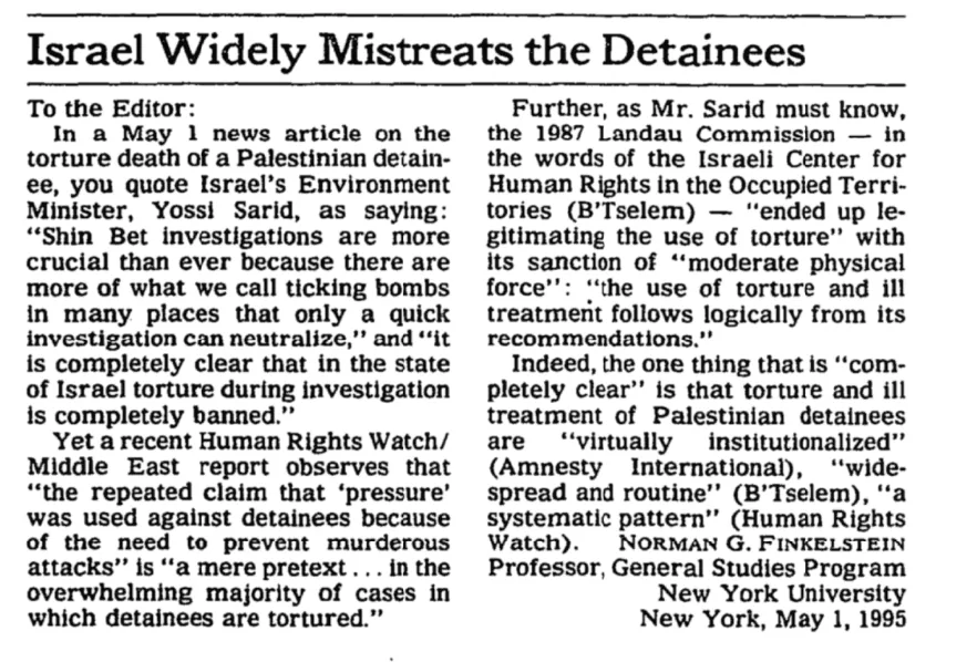 Israel Widely Mistreats the Detainees &mdash; New York Times, 6 May 1995